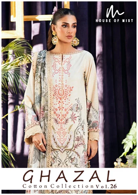 Ghazal Vol 26 By House Of Mist Pure Cotton Pakistani Karachi Dress Material 